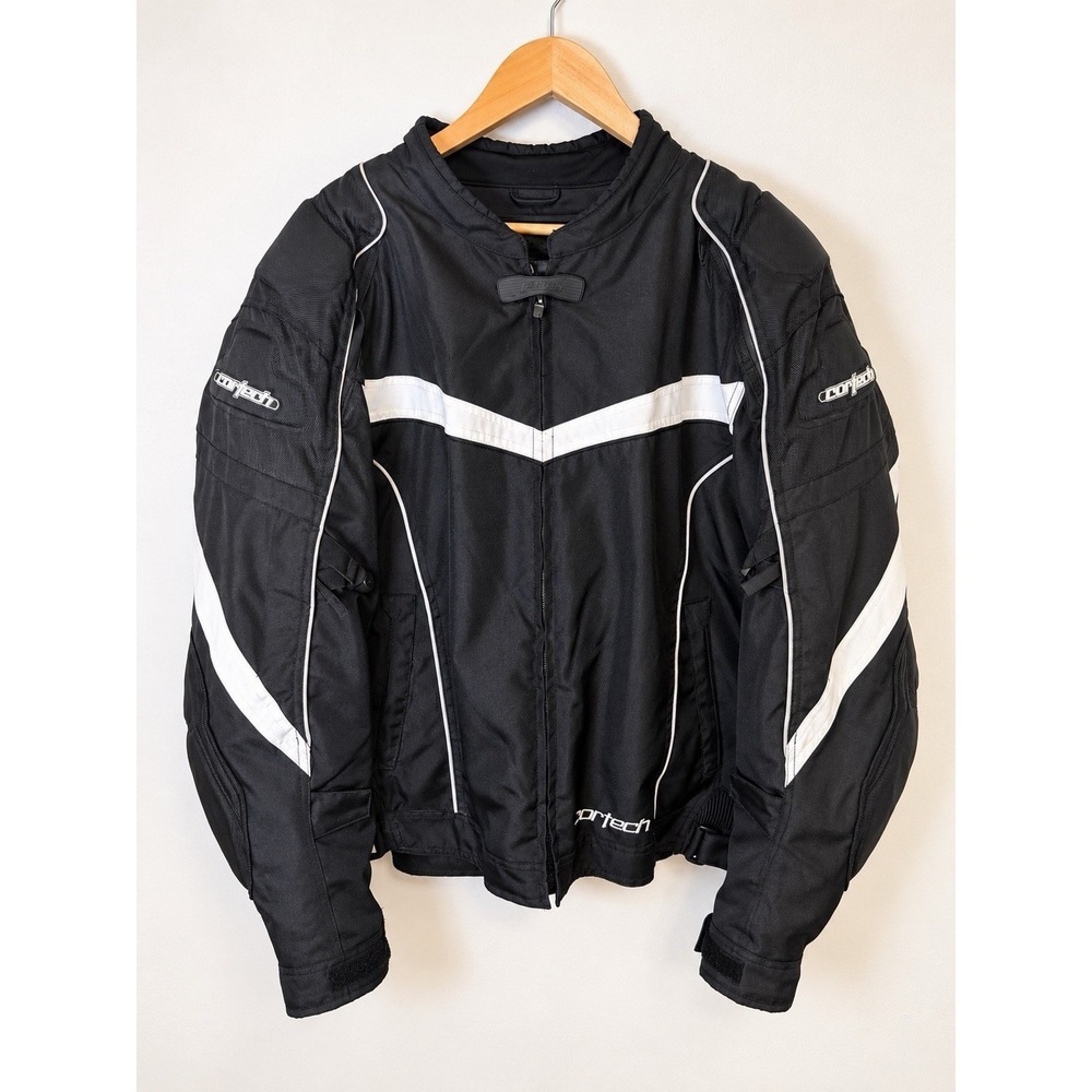 Cortech FSX Series 2 Motorcycle Jacket Mens XXL 48 Armored Black White Carbolex